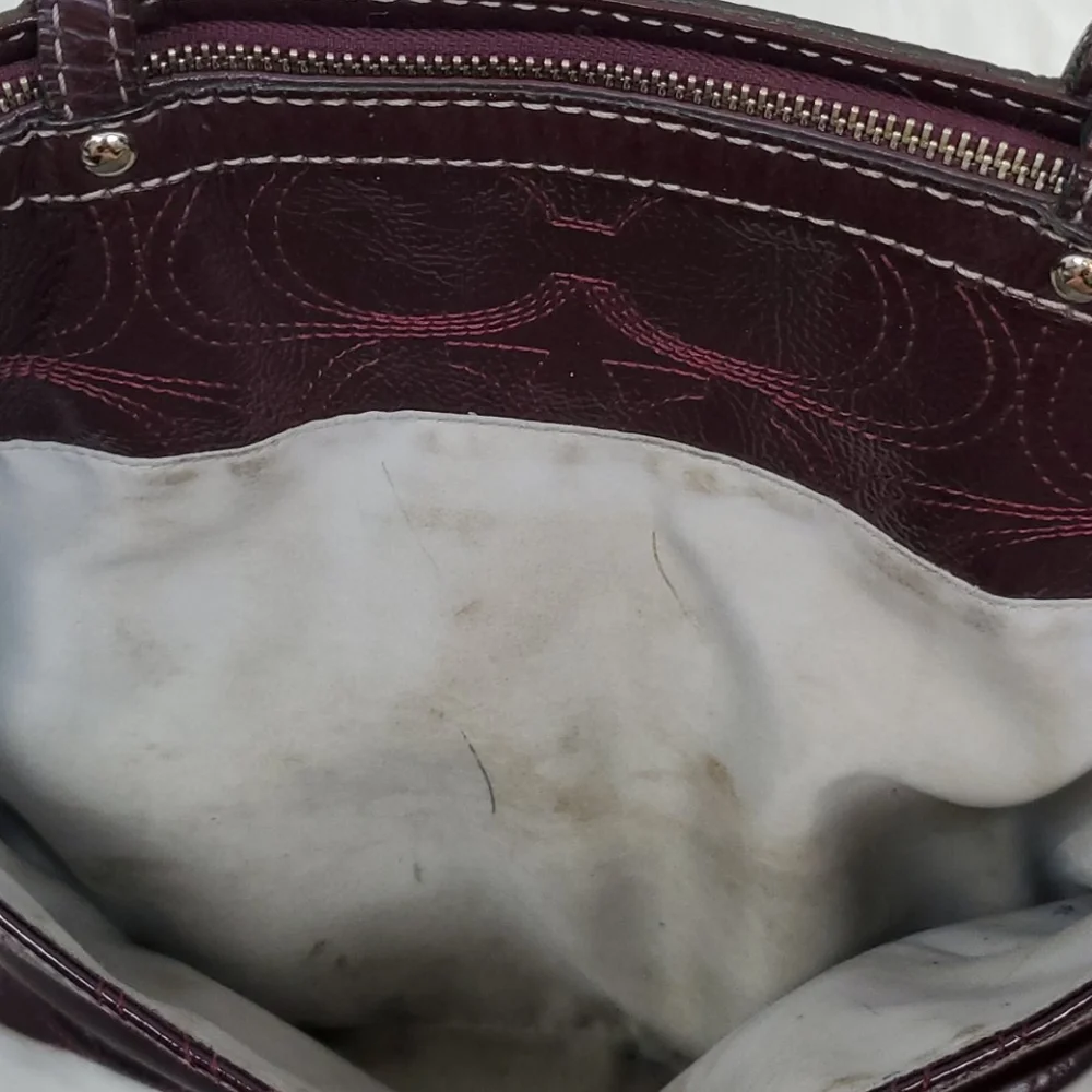 Coach patent leather signature shoulder purse bag cherry color